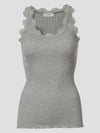 Rosemunde Babette SL U-neck Lace Top - Light Grey Melange