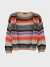 Black Colour Adelin Multi Striped Cardigan - Peach Multi