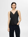 Selected Femme Alena Lace Trim Strap Top - Black