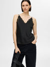 Selected Femme Alena Lace Trim Strap Top - Black