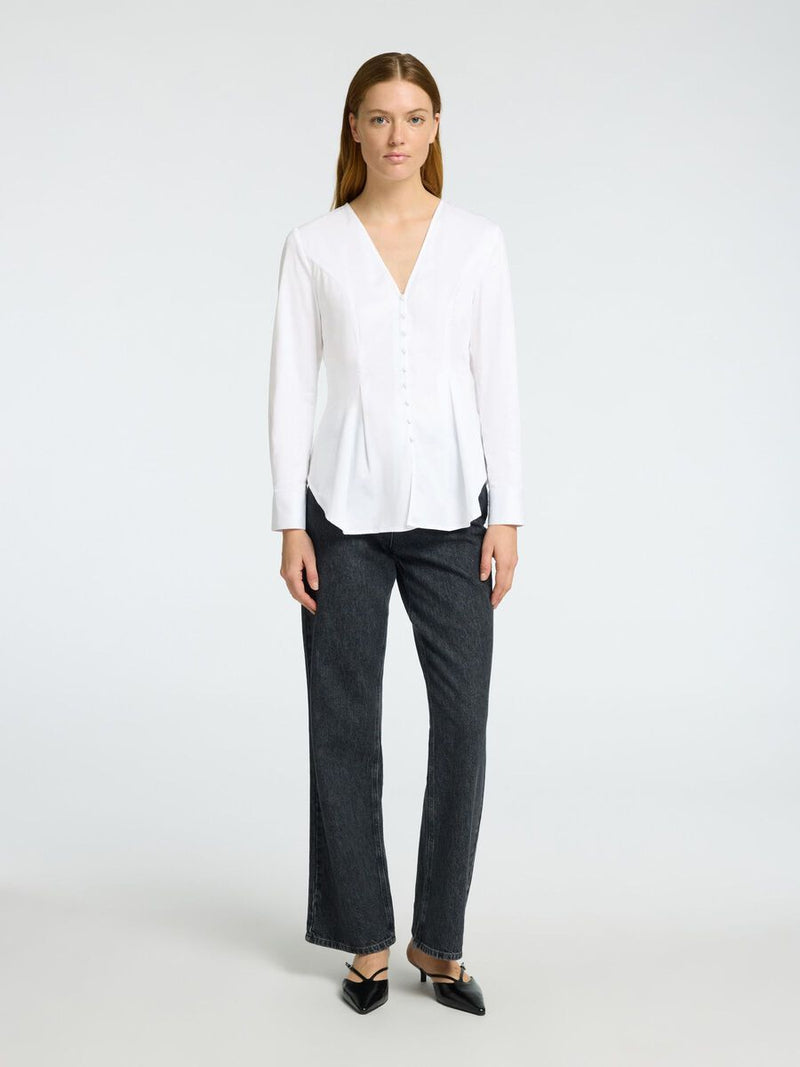 Selected Femme Naja Fitted Buttoned Shirt - White