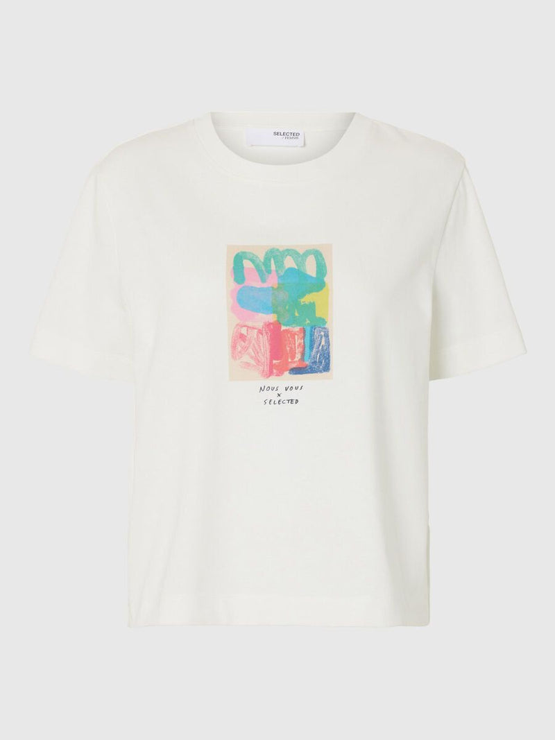 Selected Femme Essential Boxy Printed T-Shirt - Snow White