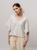 Emin + Paul Split Sleeve Blouse - Sky Jacquard