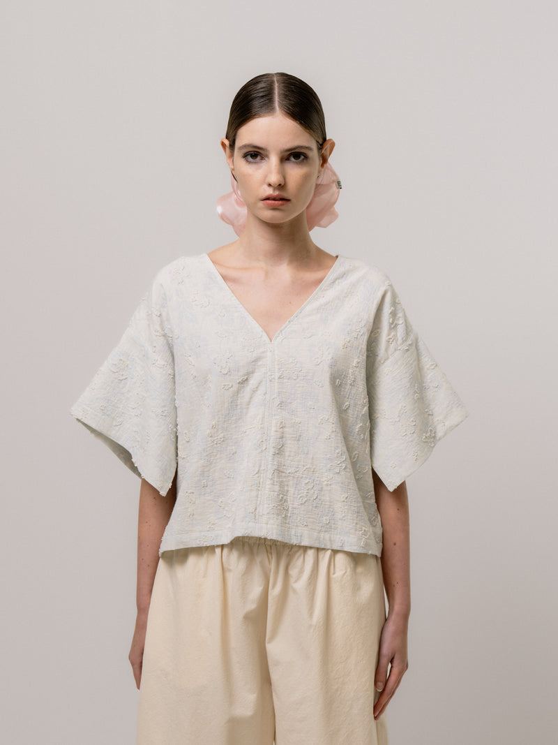 Emin + Paul Split Sleeve Blouse - Sky Jacquard