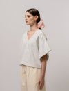 Emin + Paul Split Sleeve Blouse - Sky Jacquard