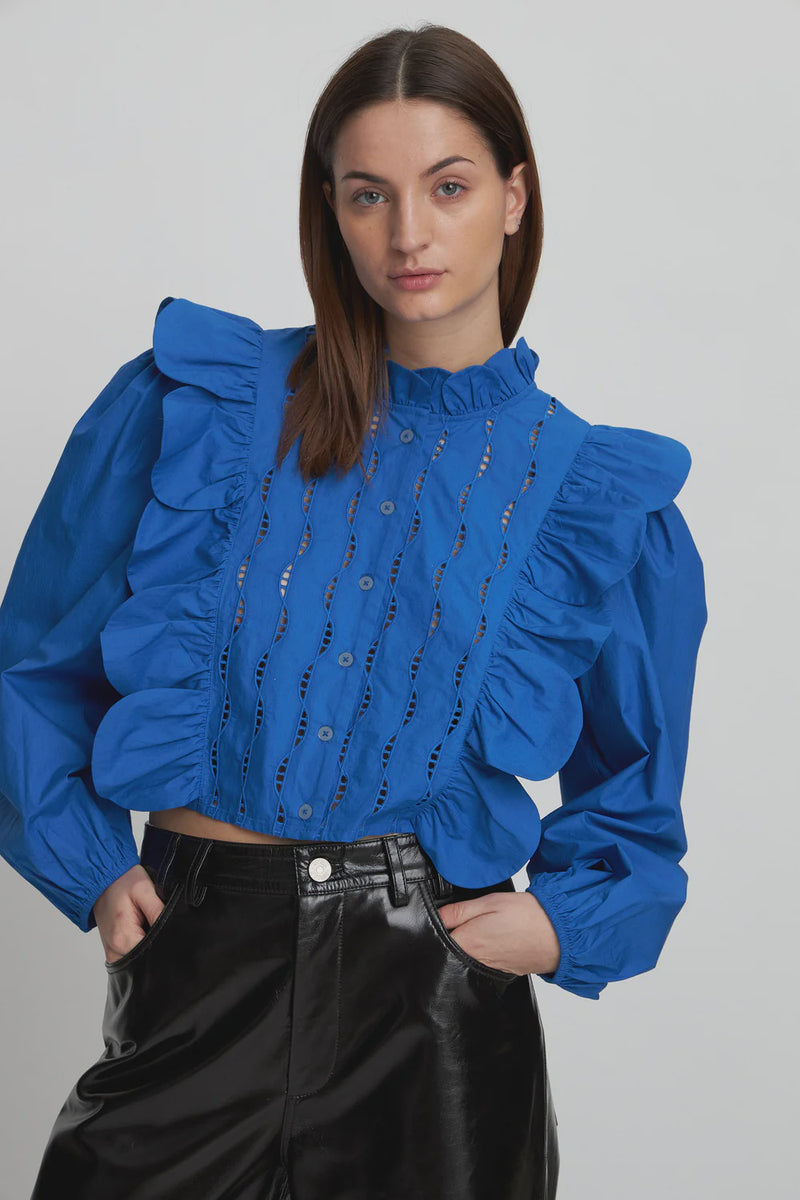 Stella Nova Blouse With Scallops And Embroideries - Clear Blue