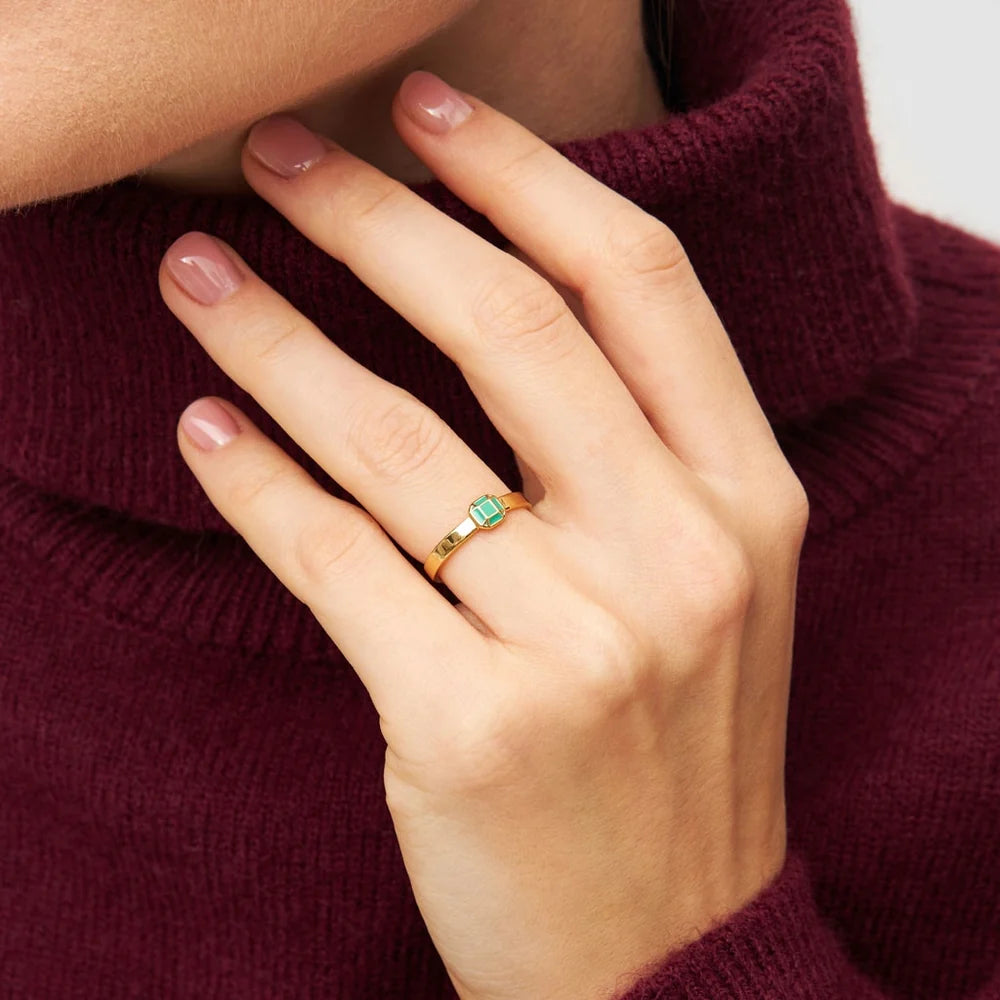 LULU Copenhagen Diamond Small Ring - Gold /Light Green