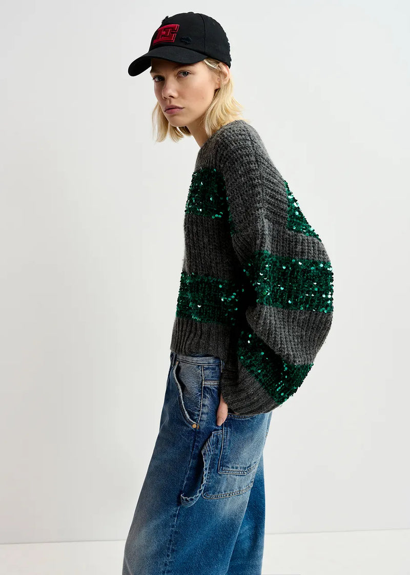 Essentiel Antwerp Group Sequin Sweater - Grey/Green