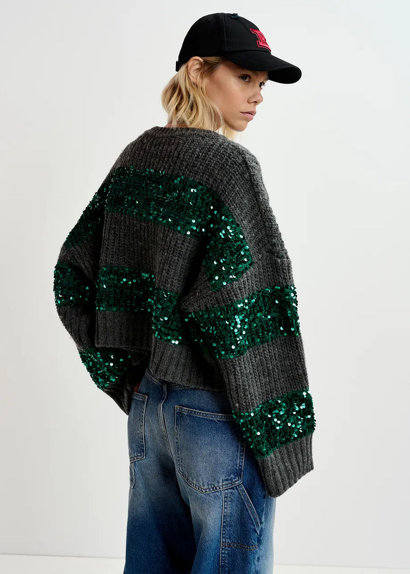 Essentiel Antwerp Group Sequin Sweater - Grey/Green