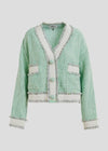 Essentiel Antwerp Hoola Cropped Tweed Cardigan - Grey/Mint Green/White