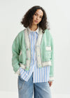 Essentiel Antwerp Hoola Cropped Tweed Cardigan - Grey/Mint Green/White