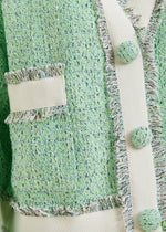 Essentiel Antwerp Hoola Cropped Tweed Cardigan - Grey/Mint Green/White