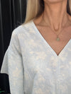 Emin + Paul Split Sleeve Blouse - Sky Jacquard