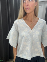 Emin + Paul Split Sleeve Blouse - Sky Jacquard