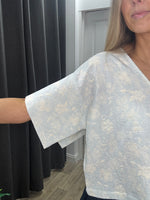 Emin + Paul Split Sleeve Blouse - Sky Jacquard