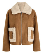 Jakke Vera Shearling Aviator Jacket - Tan and Cream