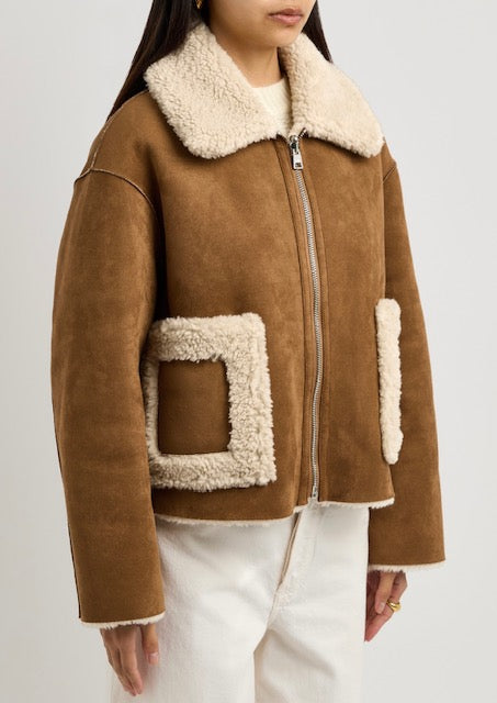 Jakke Vera Shearling Aviator Jacket - Tan and Cream