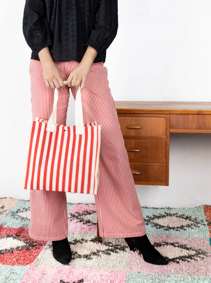 Black Colour Piper Tote Bag - Red Stripe