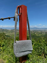 Black Colour Raffia Style Clutch - Silver