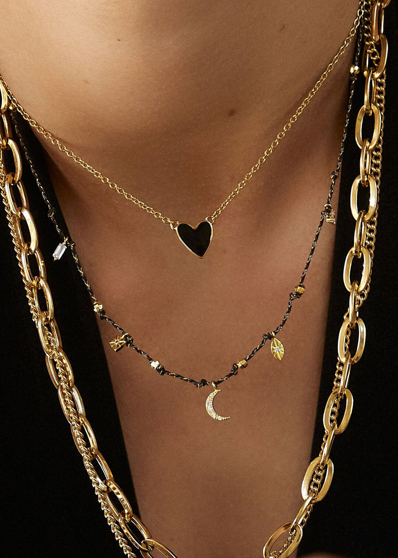 Mya Bay Black Heart Necklace - Gold